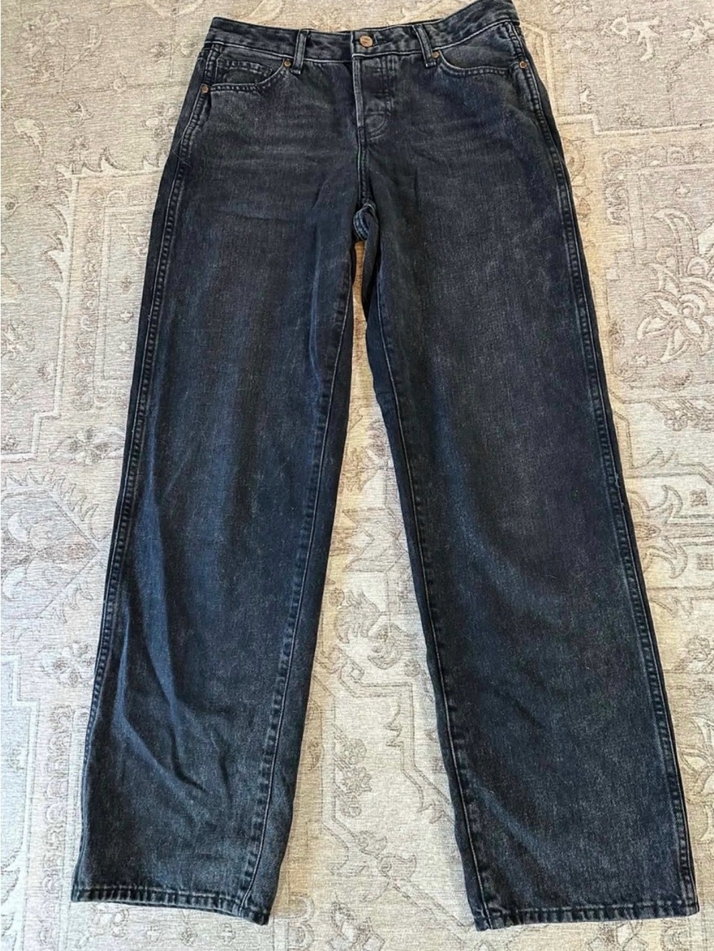 Express Relaxed Straight Low Rise Black Wide Leg Jeans